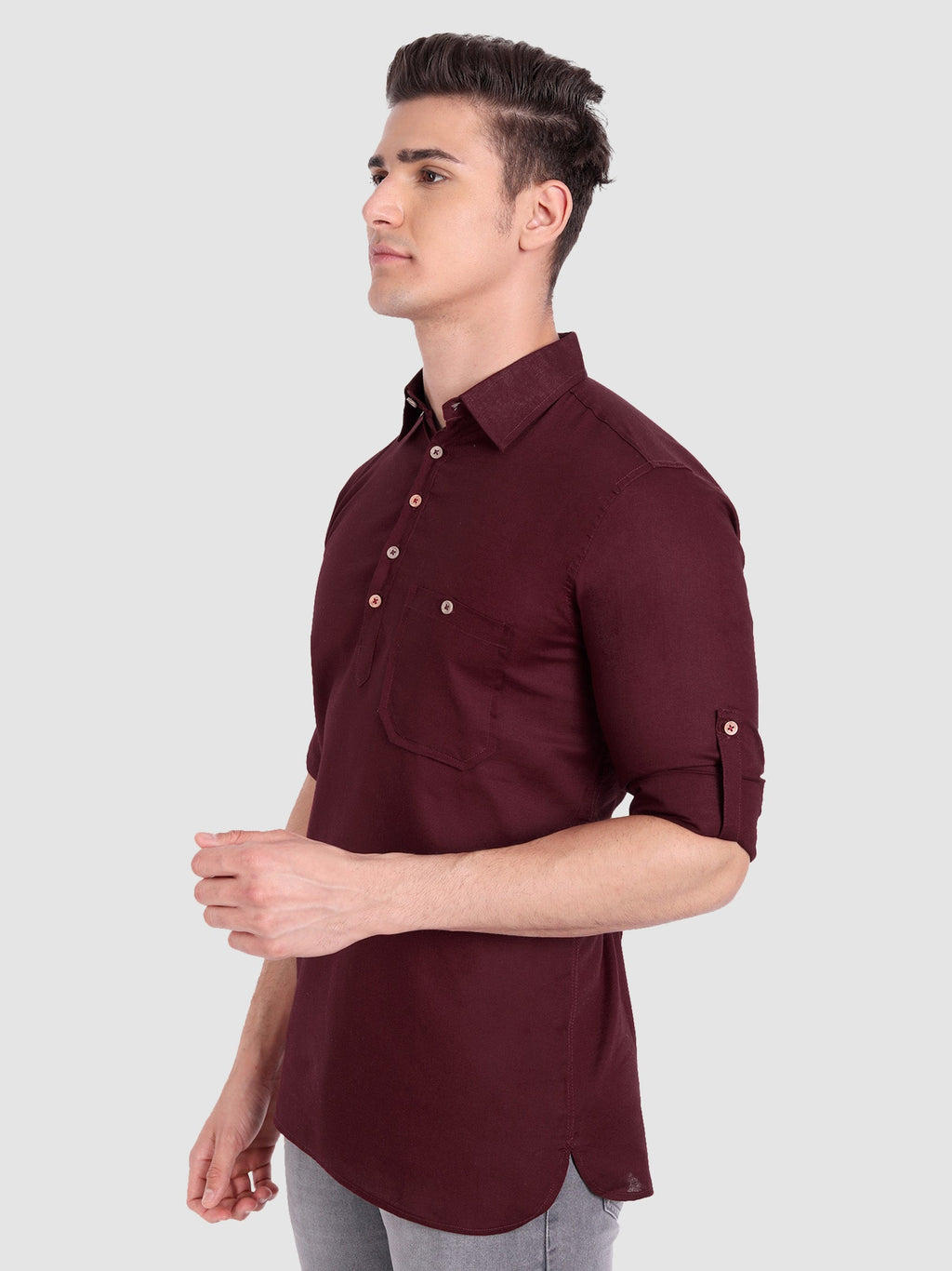 BLUE ROBED men's Full Sleeve Casual Cotton Kurta in Maroon view 34