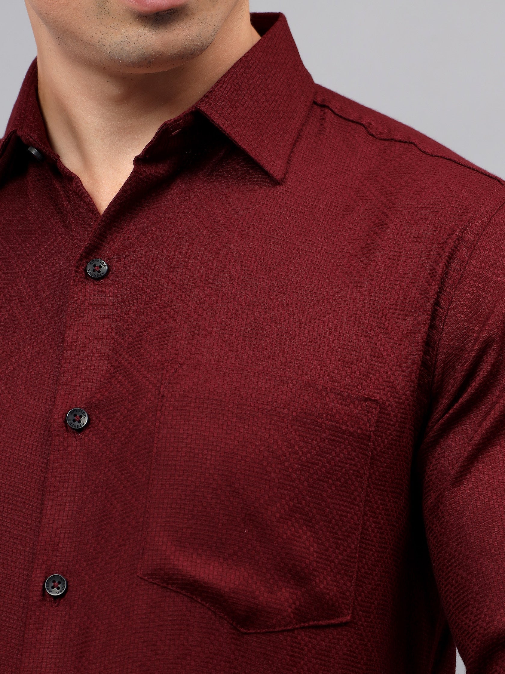 Men's Full Sleeve Spread Collar Premium Casual Shirt for Men in Black by BLUE ROBED, detail view