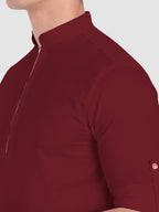 BLUE ROBED men's Casual ZIP Style Full Sleeve Cotton Kurta in Maroon view 24