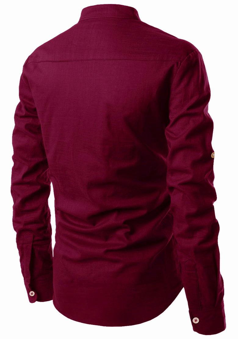 BLUE ROBED men's Casual Slim Fit Full Sleeve Kurta in Maroon view 32