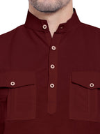 BLUE ROBED men's Casual Slim Fit Full Sleeve Double Pocket Cotton Kurta in Maroon view 19