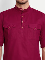 BLUE ROBED men's Casual Slim Fit Full Sleeve Double Pocket Cotton Trendy Kurta in Maroon view 25