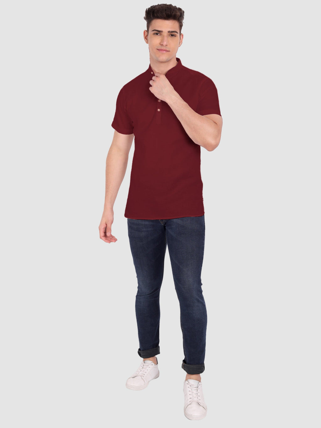 BLUE ROBED men's Half Sleeve Casual Cotton Kurta Daily Wear in Maroon view 36