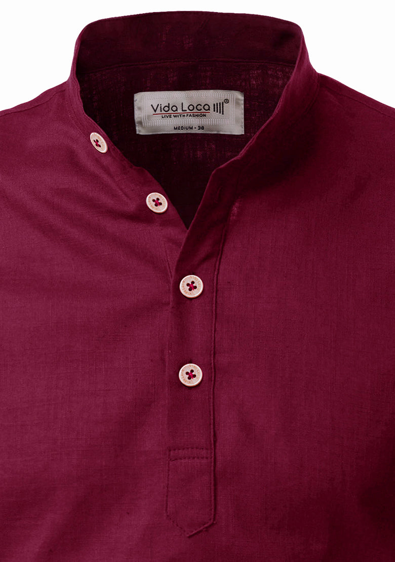 BLUE ROBED men's Casual Slim Fit Full Sleeve Kurta in Maroon view 33