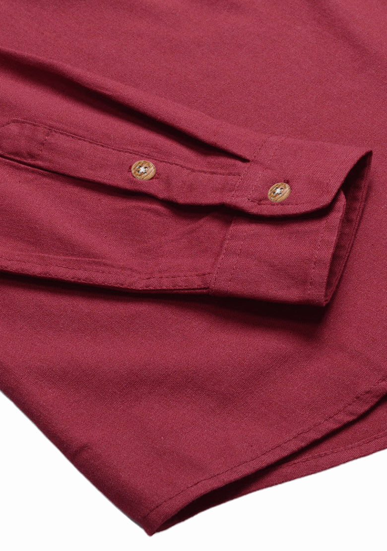 BLUE ROBED men's Casual Slim Fit Full Sleeve Double Pocket Cotton Kurta in Maroon view 13