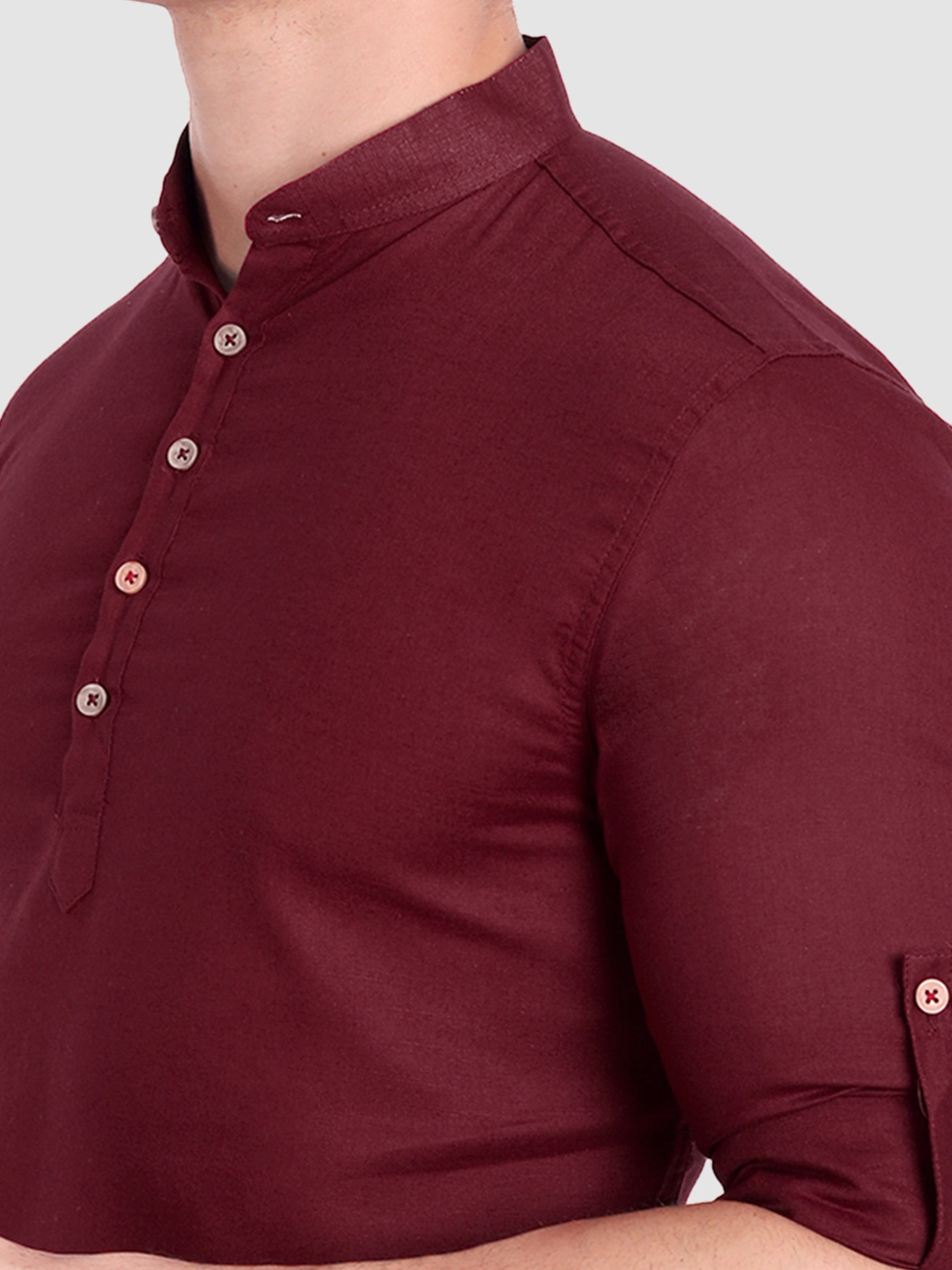 BLUE ROBED men's Casual Slim Fit Full Sleeve Cotton Kurta in Maroon view 6