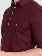 BLUE ROBED men's Full Sleeve Casual Cotton Kurta in Maroon view 36
