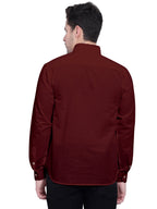 BLUE ROBED men's Casual Slim Fit Full Sleeve Double Pocket Cotton Kurta in Maroon view 20