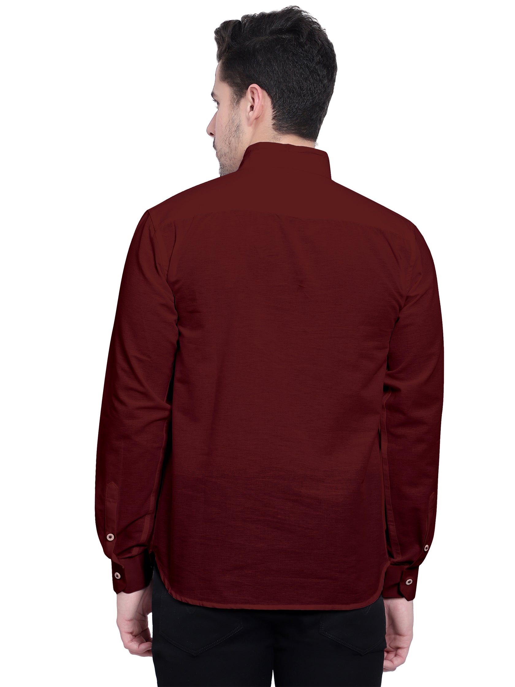BLUE ROBED men's Casual Slim Fit Full Sleeve Double Pocket Cotton Kurta in Maroon view 20