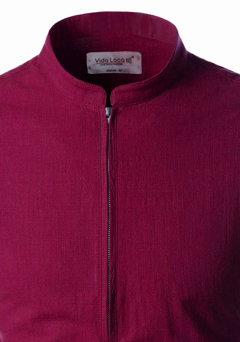 BLUE ROBED men's Casual ZIP Style Full Sleeve Kurta in Maroon view 34