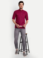 BLUE ROBED men's Casual Slim Fit Full Sleeve Double Pocket Cotton Trendy Kurta in Maroon view 27