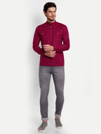 BLUE ROBED men's Casual Slim Fit Full Sleeve Double Pocket Cotton Trendy Kurta in Maroon view 28