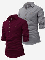 BLUE ROBED men's Casual Slim Fit Full Sleeve Cotton Kurta (Pack 2) in Maroon view 2