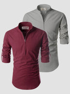 BLUE ROBED men's Casual ZIP Style Full Sleeve Cotton Kurta (Pack 2) in Maroon view 3