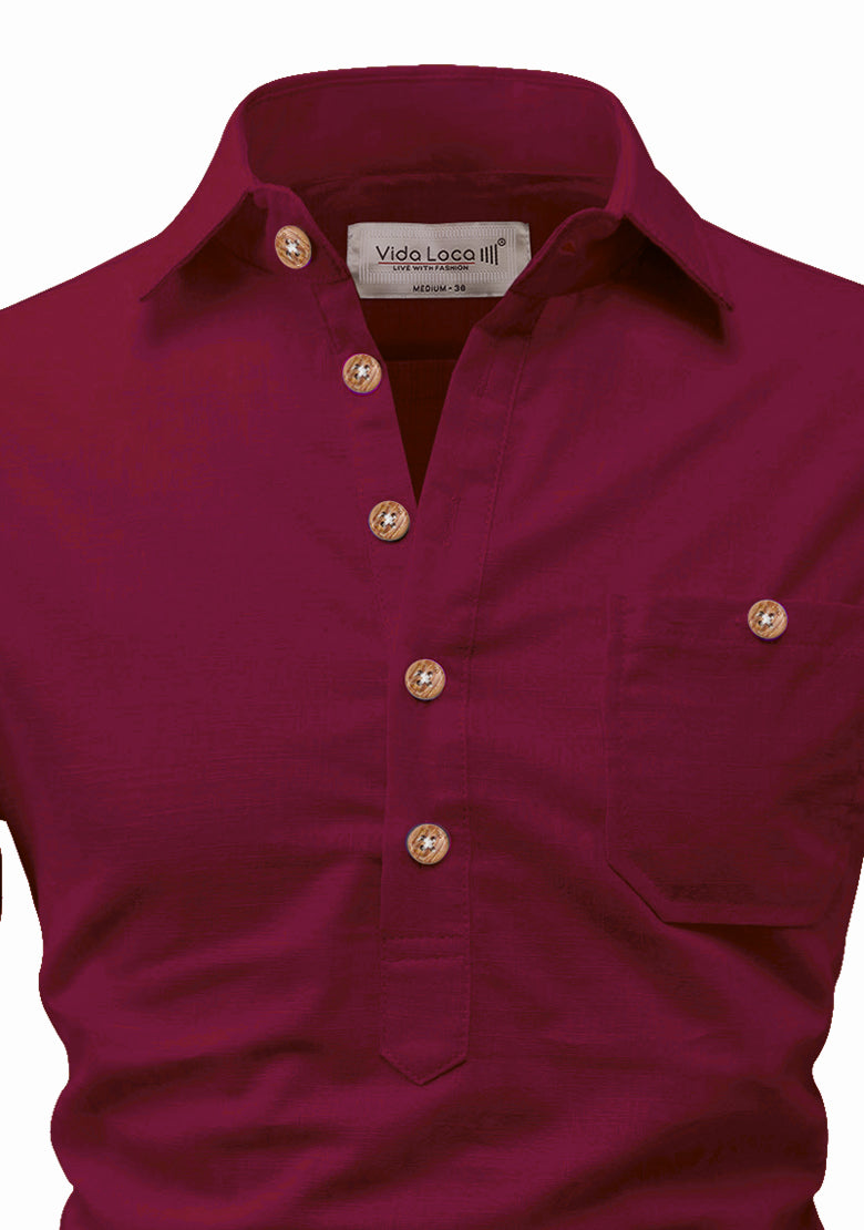 BLUE ROBED men's Full Sleeve Casual Cotton Kurta in Maroon view 46