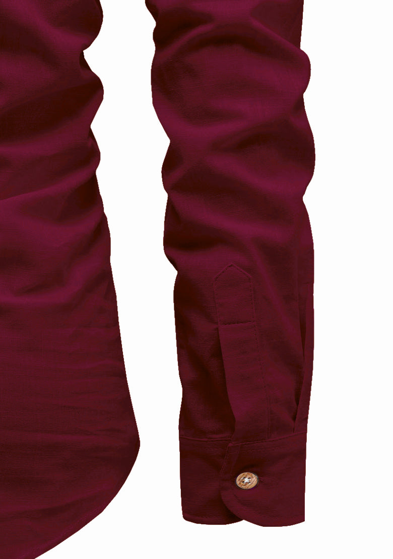 BLUE ROBED men's Full Sleeve Casual Cotton Kurta in Maroon view 48