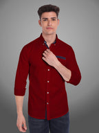 Men's Casual Full Sleeve Silver Button Shirt in White by BLUE ROBED, detail view