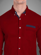Men's Casual Full Sleeve Silver Button Shirt in White by BLUE ROBED, fabric detail