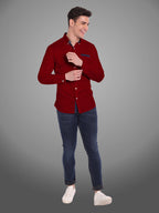 Men's Casual Full Sleeve Silver Button Shirt in White by BLUE ROBED, front view