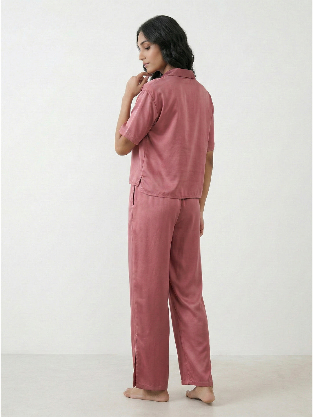 Women’s Dusty Rose Linen Lounge Co-ord Set | Relaxed Fit Nightwear & Casual Wear