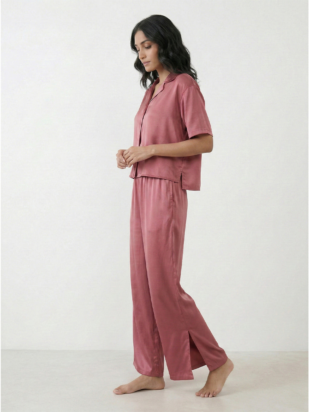 Women’s Dusty Rose Linen Lounge Co-ord Set | Relaxed Fit Nightwear & Casual Wear