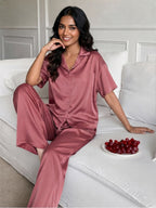 Women’s Dusty Rose Linen Lounge Co-ord Set | Relaxed Fit Nightwear & Casual Wear