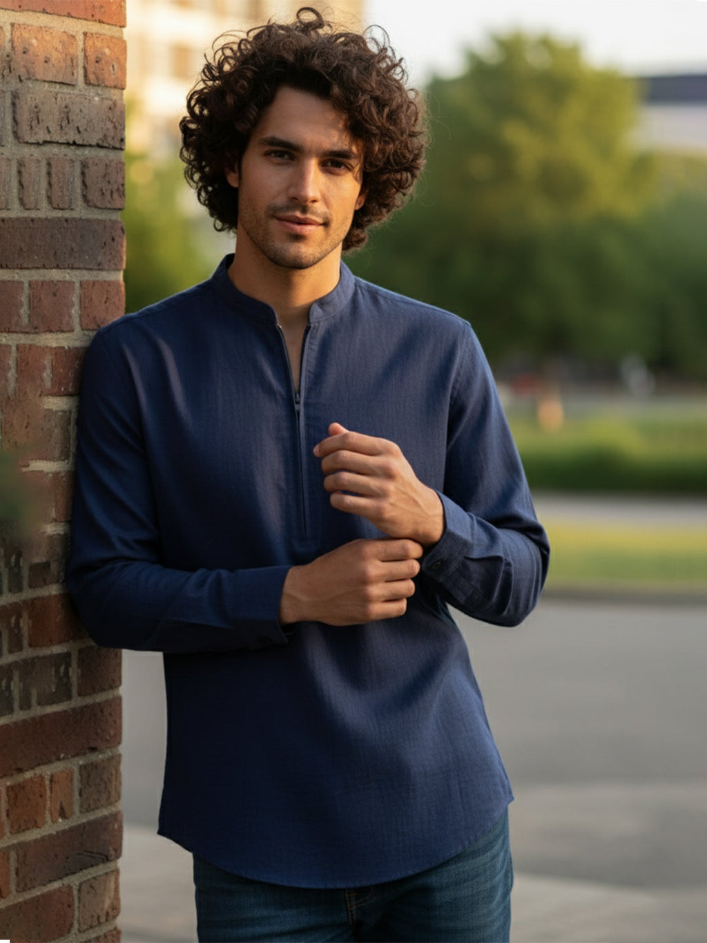 BLUE ROBED Full Sleeve Kurta for men Daily Wear in Navy Blue view 43