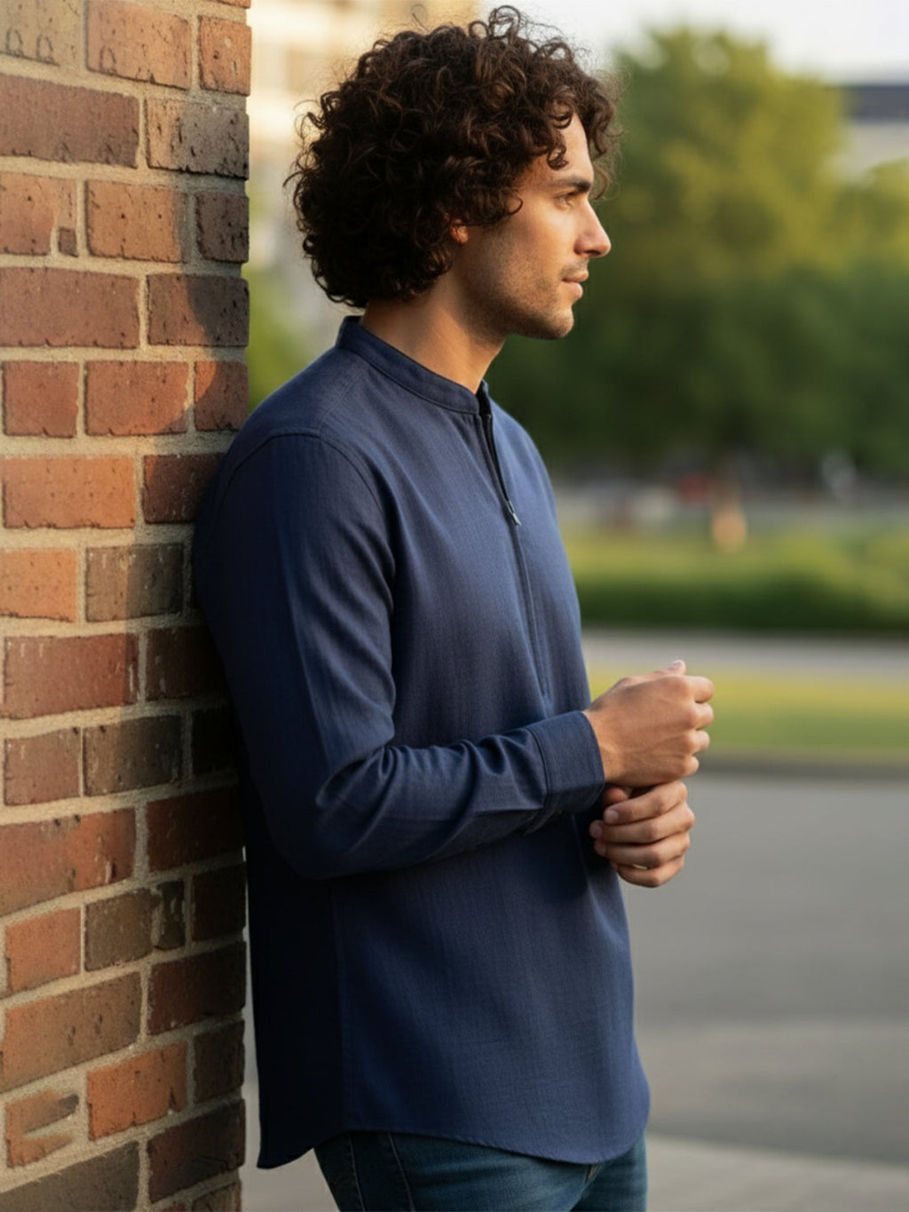 BLUE ROBED Full Sleeve Kurta for men Daily Wear in Navy Blue view 45
