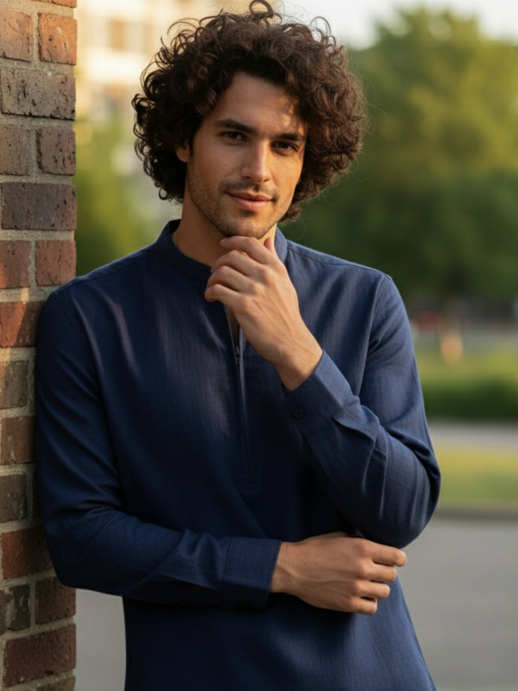 BLUE ROBED Full Sleeve Kurta for men Daily Wear in Navy Blue view 7