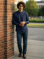 BLUE ROBED Full Sleeve Kurta for men Daily Wear in Navy Blue view 46