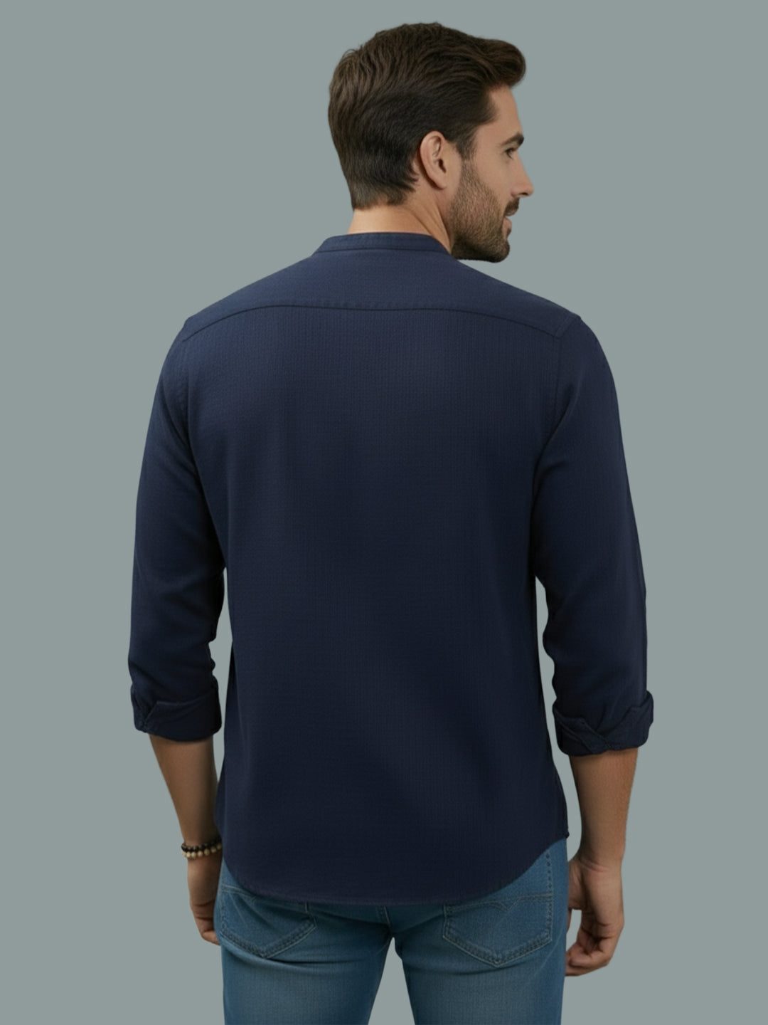 Full Sleeve Chinese Collar Cotton Slim Shirt for Men and Boys in Shirt For Men And Pink by BLUE ROBED, fit view