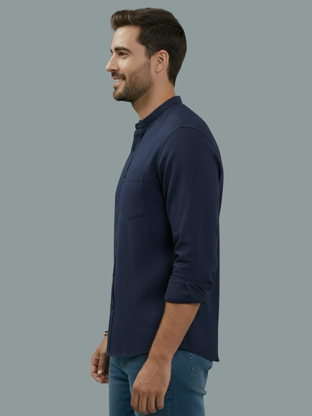 Full Sleeve Chinese Collar Cotton Slim Shirt for Men and Boys in Shirt For Men And Pink by BLUE ROBED, side view