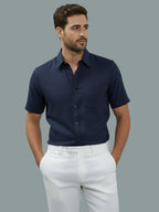 Half Sleeve Spread Collar Cotton Slim Shirt for Men and Boys in Shirt For Men And Yellow by BLUE ROBED, side view