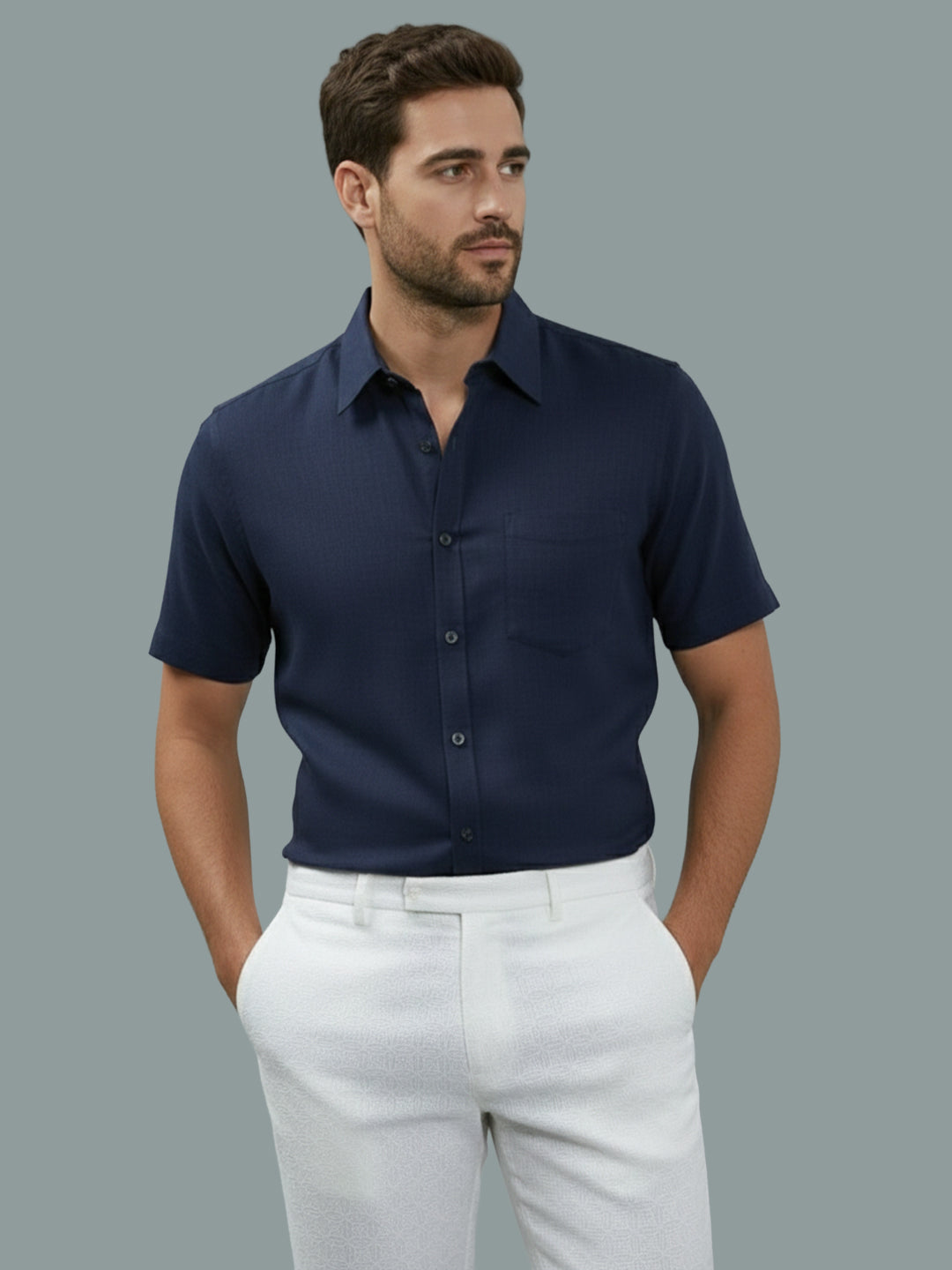 Half Sleeve Spread Collar Cotton Slim Shirt for Men and Boys in Shirt For Men And Yellow by BLUE ROBED, side view