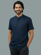 Half Sleeve Chinese Collar Cotton Slim Shirt for Men and Boys in Shirt For Men And White by BLUE ROBED, fabric detail