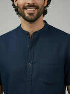 Half Sleeve Chinese Collar Cotton Slim Shirt for Men and Boys in Shirt For Men And White by BLUE ROBED, side view