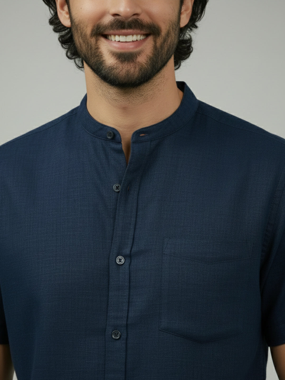 Half Sleeve Chinese Collar Cotton Slim Shirt for Men and Boys in Shirt For Men And White by BLUE ROBED, side view