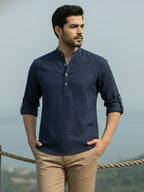 BLUE ROBED Full Sleeve Kurta for men Office Wear in Navy Blue view 77