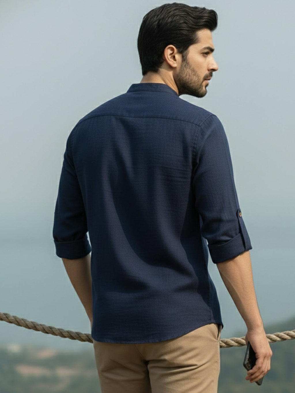 BLUE ROBED Full Sleeve Kurta for men Office Wear in Navy Blue view 76