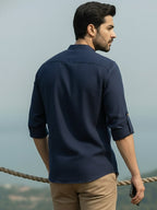 BLUE ROBED Full Sleeve Kurta for men Office Wear in Navy Blue view 76
