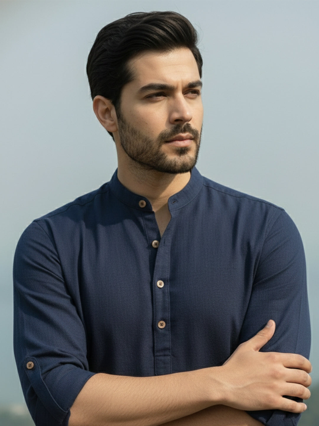 BLUE ROBED Full Sleeve Kurta for men Office Wear in Navy Blue view 78