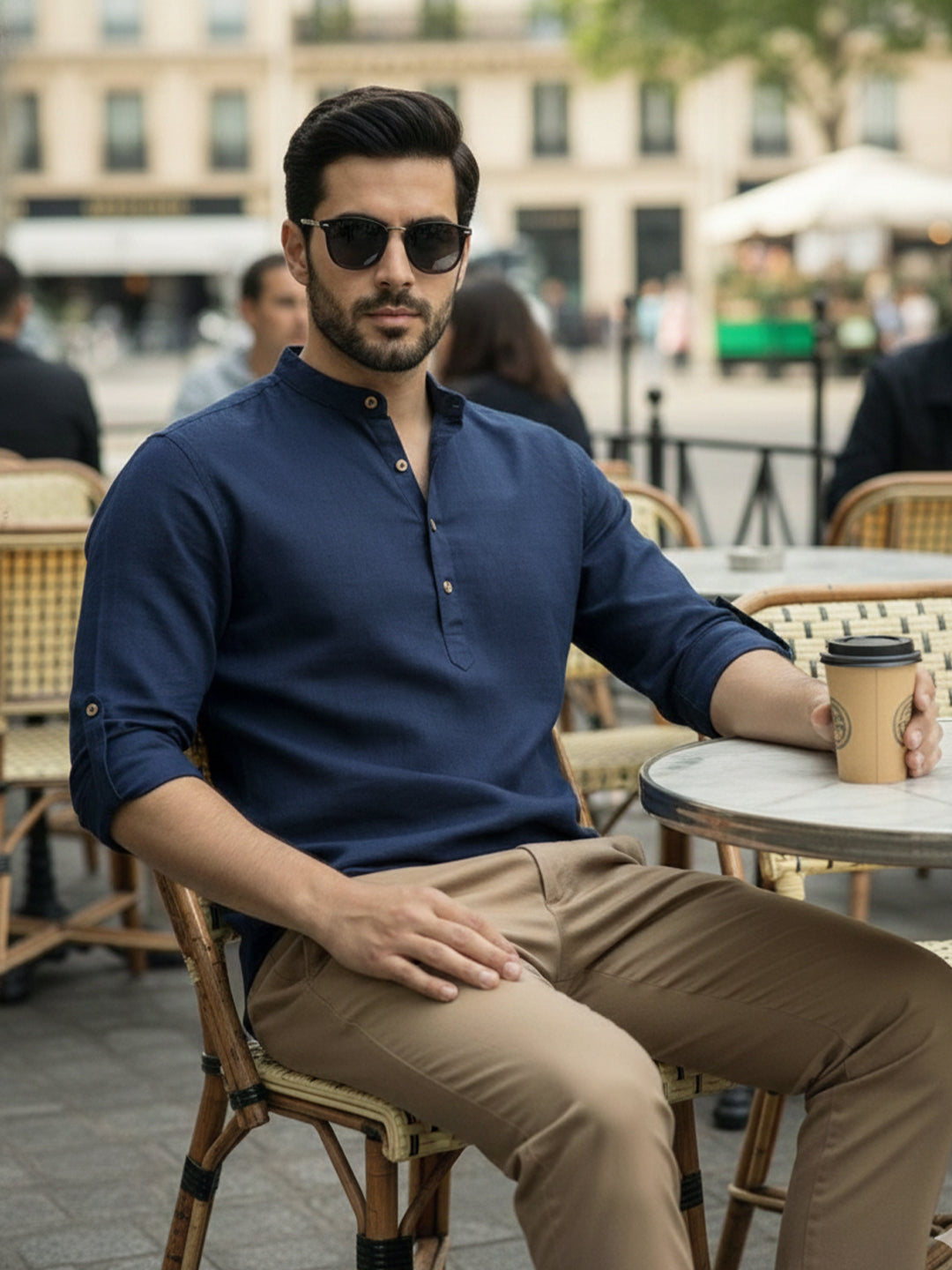 BLUE ROBED Full Sleeve Kurta for men Office Wear in Navy Blue view 73