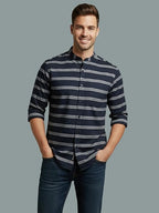 Men's Multi Stripe Strip Full Sleeve Shirt in White by BLUE ROBED, detail view