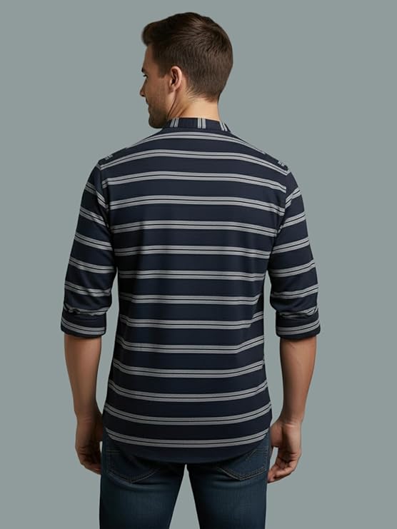 Men's Multi Stripe Strip Full Sleeve Shirt in White by BLUE ROBED, style view