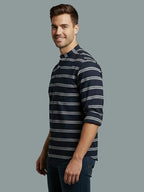 Men's Multi Stripe Strip Full Sleeve Shirt in White by BLUE ROBED, fit view
