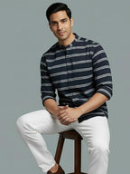 Men's Multi Stripe Strip Full Sleeve Shirt in White by BLUE ROBED, fabric detail