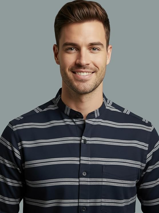 Men's Multi Stripe Strip Full Sleeve Shirt in White by BLUE ROBED, side view