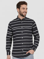 Men's Single Stripe Strip Full Sleeve Shirt in Navy Blue by BLUE ROBED