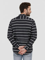 Men's Single Stripe Strip Full Sleeve Shirt in Navy Blue by BLUE ROBED