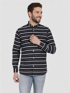 Men's Single Stripe Strip Full Sleeve Shirt in Navy Blue by BLUE ROBED